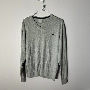 EUC Lacoste Mens Sweater V Neck Pullover Gray 5 L Large Alligator